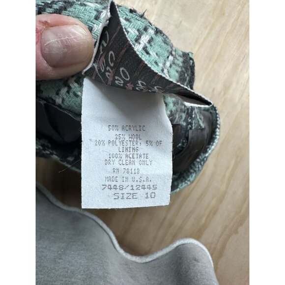 VTG Jessica Scott Emporium 80’s Career Teal Wool Blazer Plaid Pencil Skirt 10 12 - Picture 6 of 12